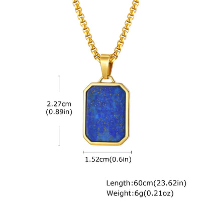 Trendy Pendant Necklaces for Men Boys,Square Natural Stone Stainless Steel Necklaces,Hip Hop Cool Healing Jewelry Gifts