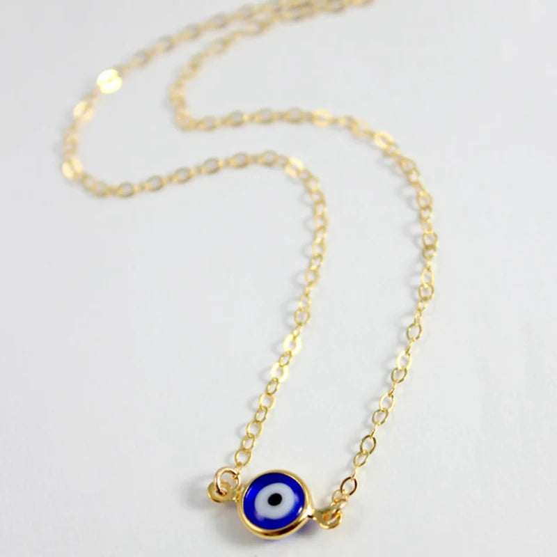 Boho Lucky Multi-layers Crystal Evil Eye Pendant Necklace For Women Geometric Round Charm Clavicle Chain Beach Jewelry