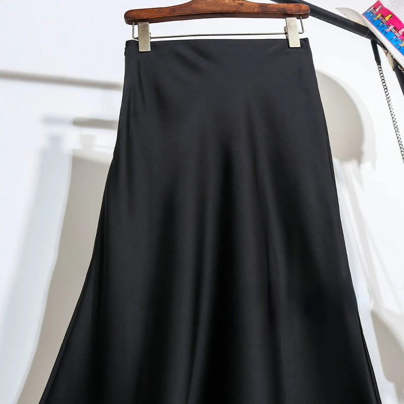 Acetic Satin Fishtail Skirt Woman Korean Fashion Elastic High Waist Skirts for Women Spring/summer 2026 New Slim Long Dresses