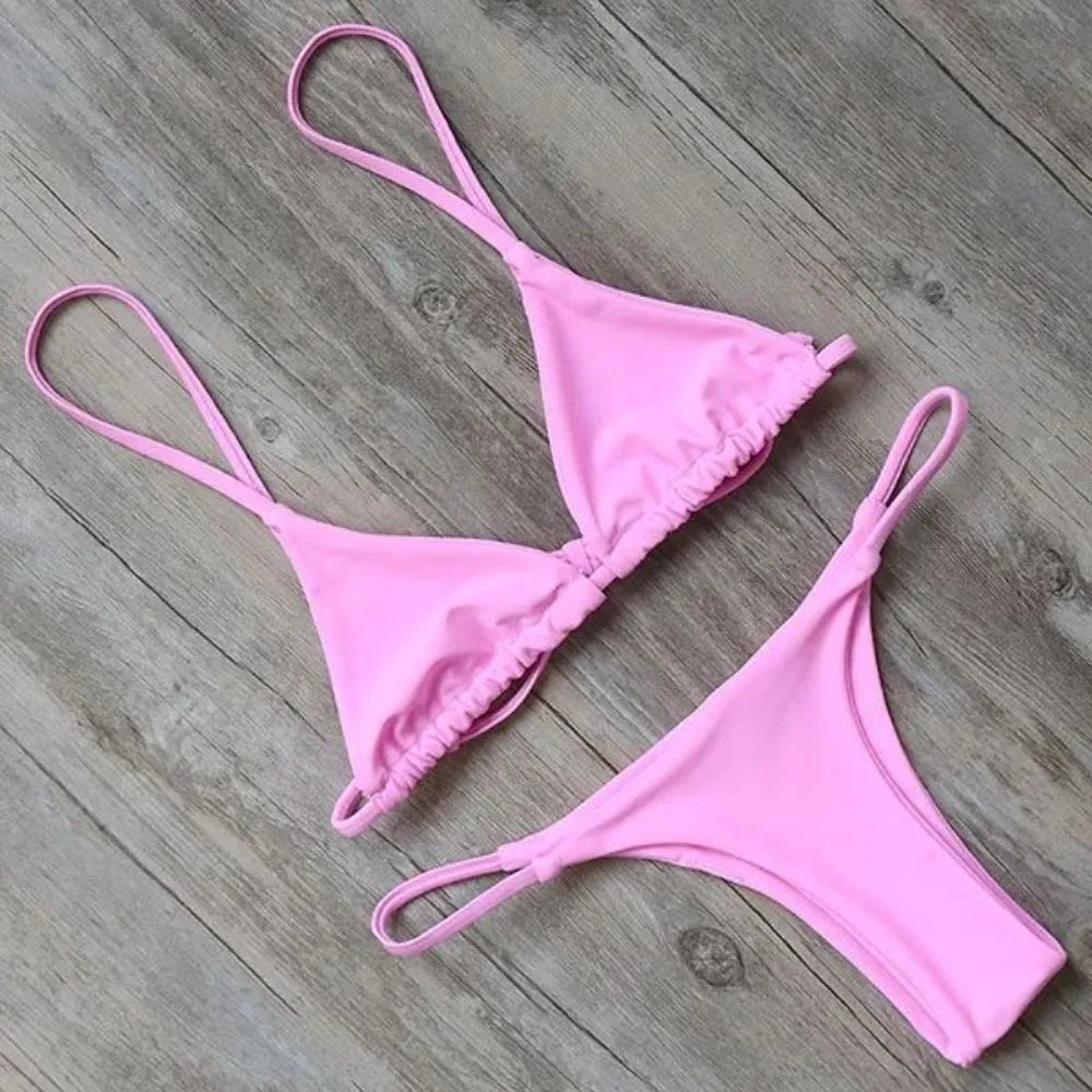 Bikini Women's Simple Solid Color Swimsuit Comfortable Fabric Sexy Backless Sports Swimming Fashion Clothing