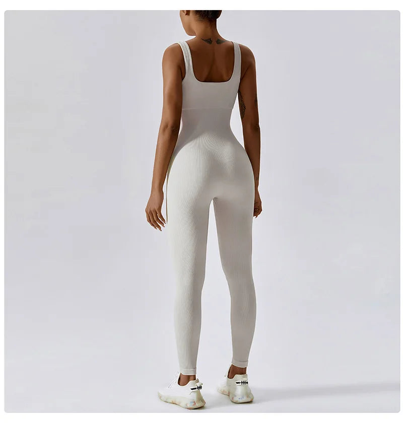 Yoga Jumpsuit Women's Yoga Set One-piece Sports Romper With Chest Pad Fitness Bodysuit Gym Seamless Ribbed Workout Sportswear