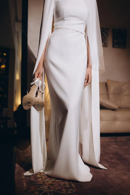 Muslim Wedding Dresses Brides Hijab  Cape Sleeve Straight Modest Bride Dress vestidos de novia 2025 Wedding Gowns Customized