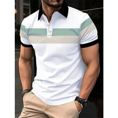 3D Print Striped Color Block Polo Shirt For Men Colorful Pattern T-Shirt Summer Casual Lapel Tops Loose Short Sleeve Street Tees