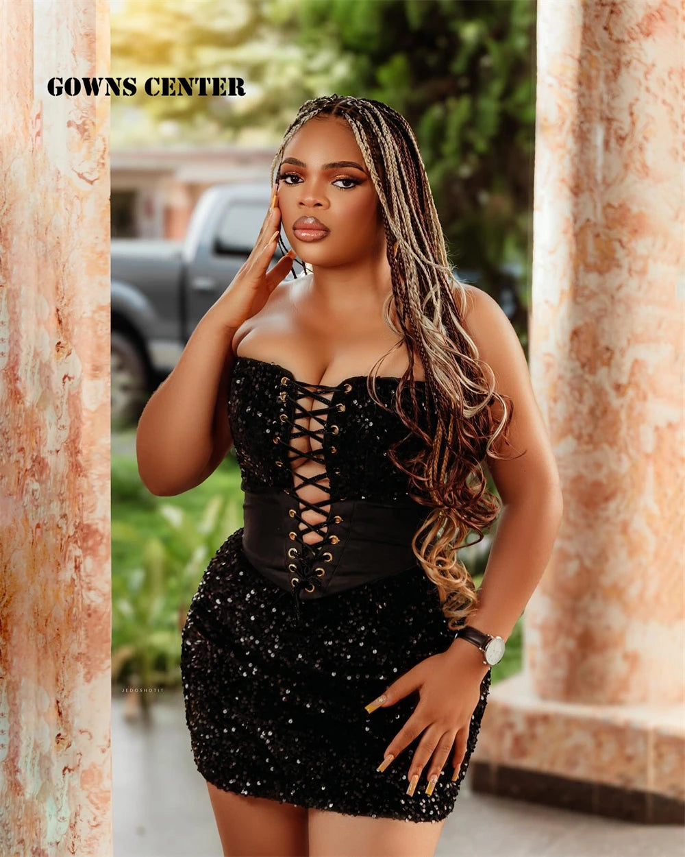 Sexy Black Sequin Short Aso Ebi Prom Dress Lace-up Strapless African Mini Cocktail Gown 2025 Birthday Luxury Dress Customized