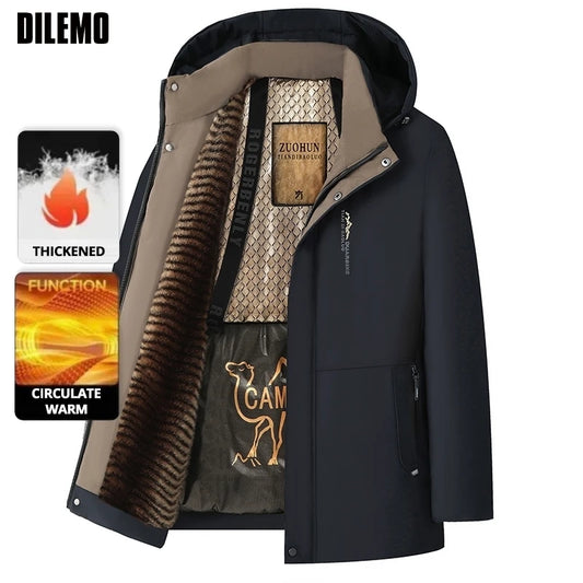 Top Grade Five Protective Tech Luxury Winter New Brand Camel Fleece Men's Parka Jacket Windbreaker Coats Heavy Plush Lining