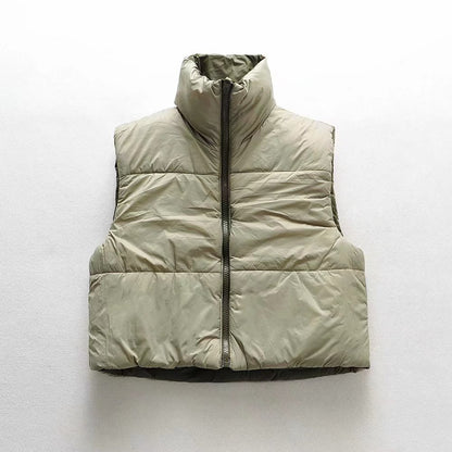Fall Winter Warm Cropped Vest Jackets for Women Fashion Sleeveless Stand Collar Zip Up Puffer Waistcoat Street Style Outwear