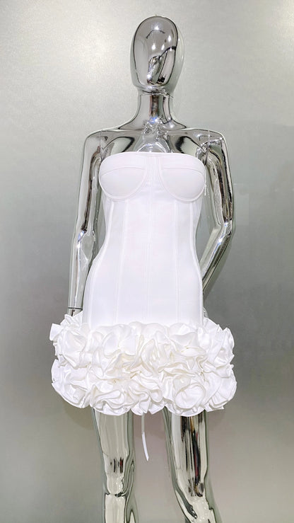 Stereoscopic Flowers Back Laceing Strapless Red Bandage Mini Evening Dress Sweet Woman Birthday Party Dress Performance costume