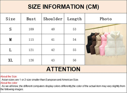 Winter Short Down Sleeveless Vest Women Warm Stand Collar Zipper Jacket Casual Fashion Quilted Cropped Coats Street Outerwears