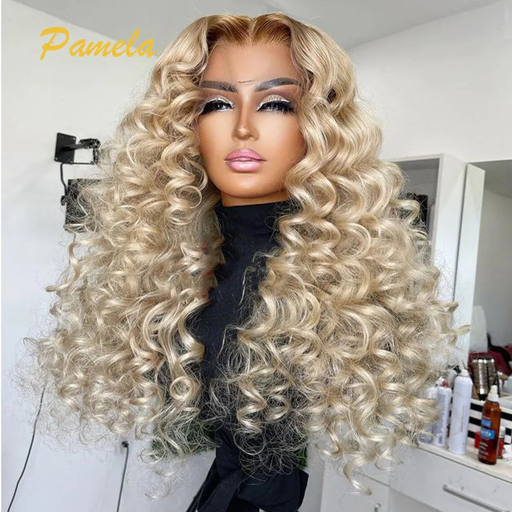 250% Density 613 Blonde Deep Wave 13x4 HD Transparent Lace Frontal Glueless Wig Human Hair Preplucked Ready To Wear For Women