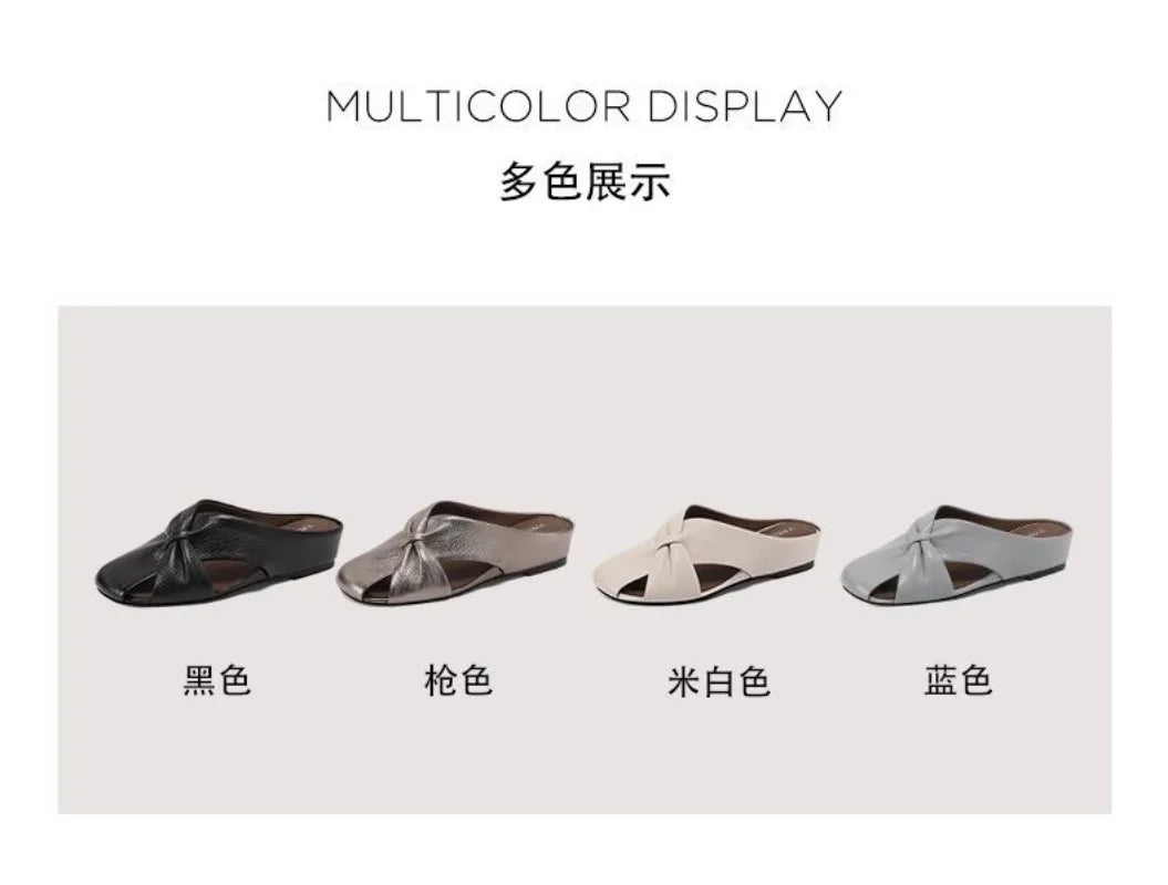 2025 Women Fashionable and Versatile Shoes Brand Slippers Casual and Comfortable Bowknot Casual Leather Slippers