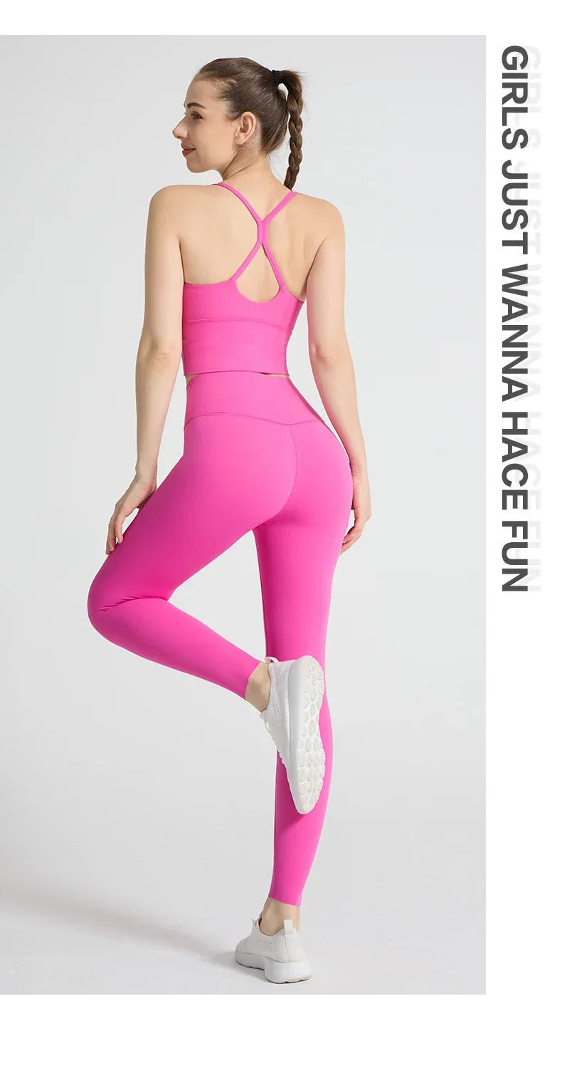 2-piece Yoga Suit Women Sportswear Fitness Set Cross back Yoga Tops A High Waist Leggings Pilates Fitness Sports Clothing👚👚