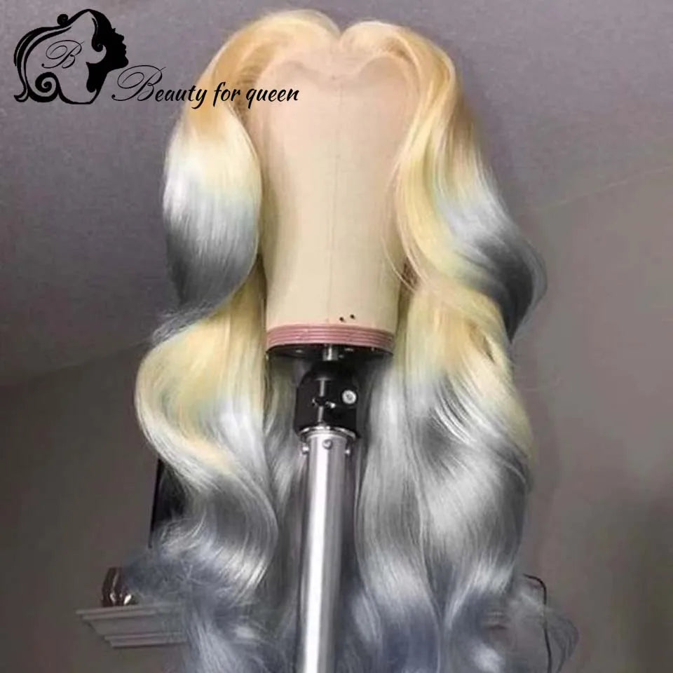 Colored Green Grey Pink Blue Body Wave Brazilian Human Hair Wig For Women 26 Inches 13x4 HD Lace Frontal Wigs 180 Density