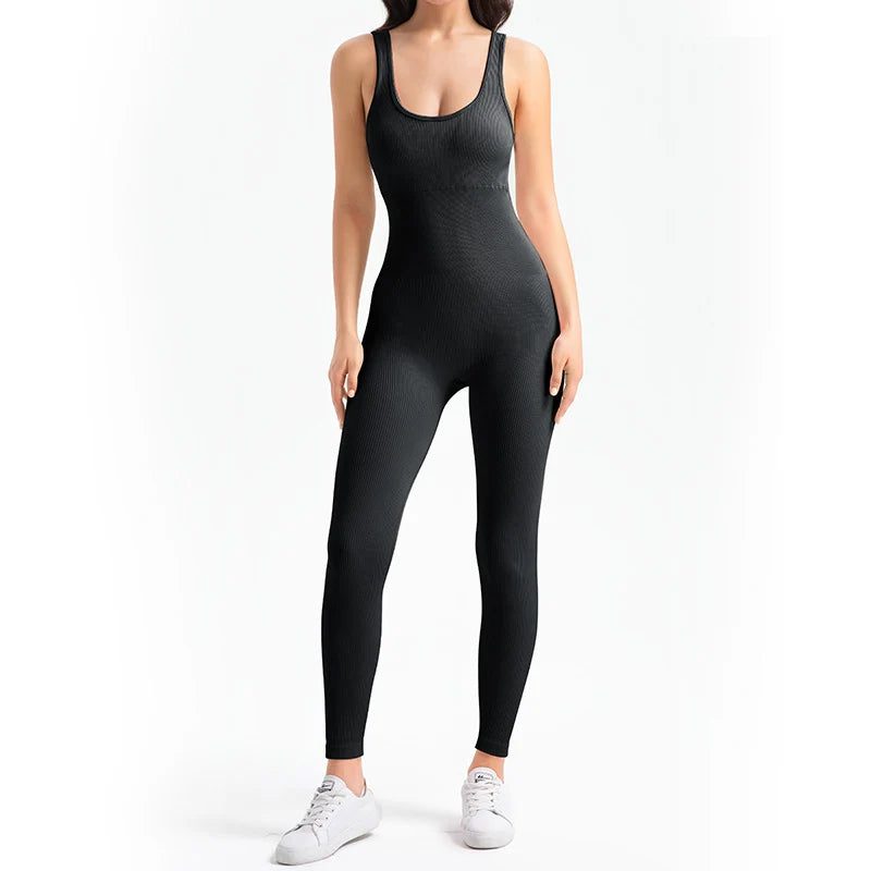 Yoga Jumpsuit Women's Yoga Set One-piece Sports Romper With Chest Pad Fitness Bodysuit Gym Seamless Ribbed Workout Sportswear