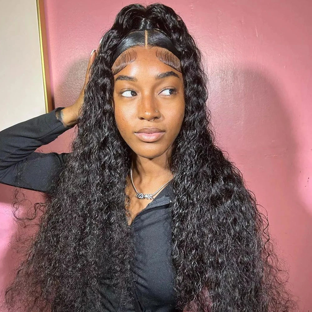 CEXXY 300% High Density Deep Wave 13x6 HD Lace Frontal Wig Brazilian Curly Water Wave Lace Frontal Wigs 36 Inches For Women