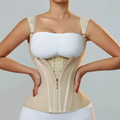 Body Shaper Shapewear Women Double Tummy Control Compression Waist Trainer Corset Adjustable Zipper and Hook-eyes Flat Belly