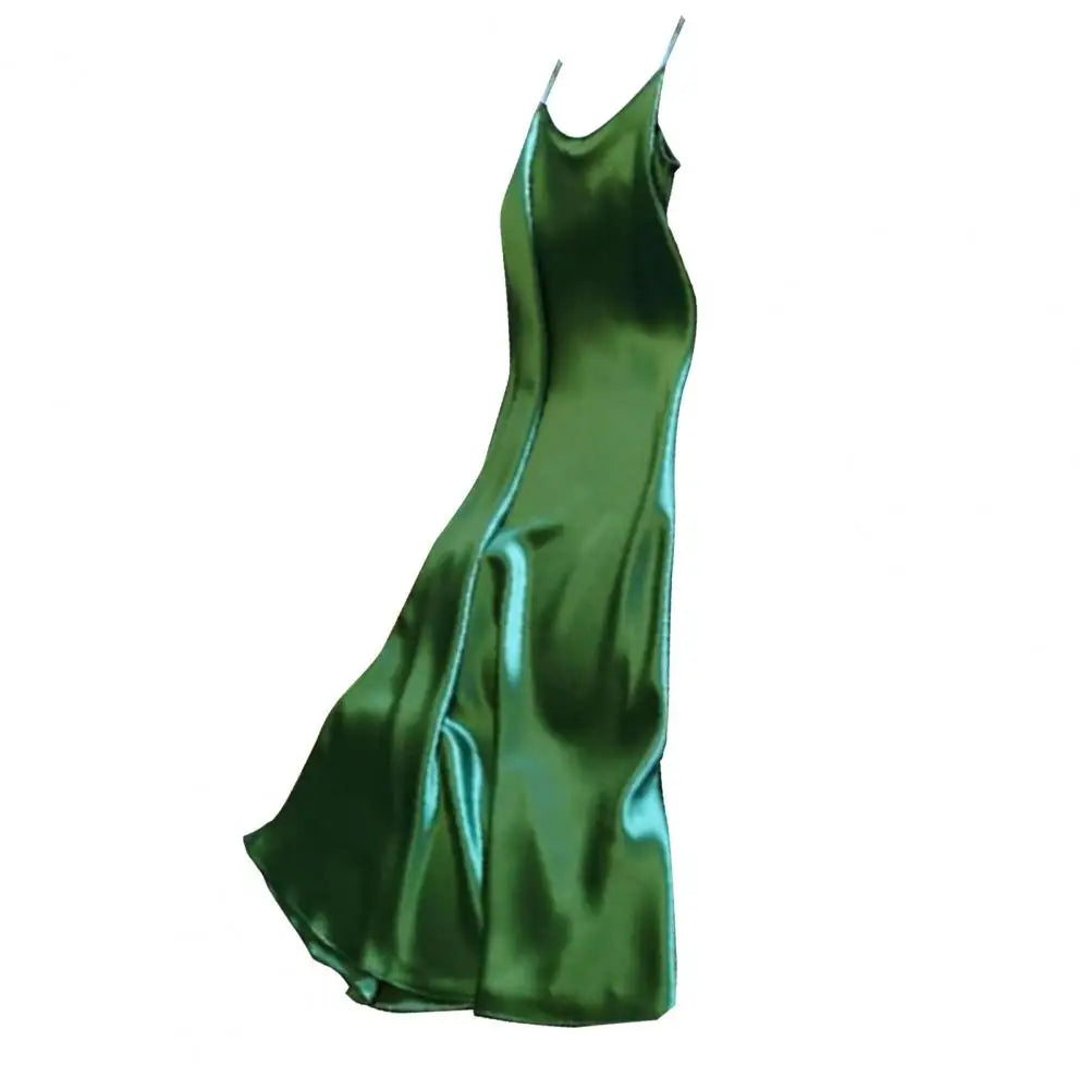 Summer dress with silk satin V-neck women's suspender skirt, wide and relaxed swing, backless lace up dance party