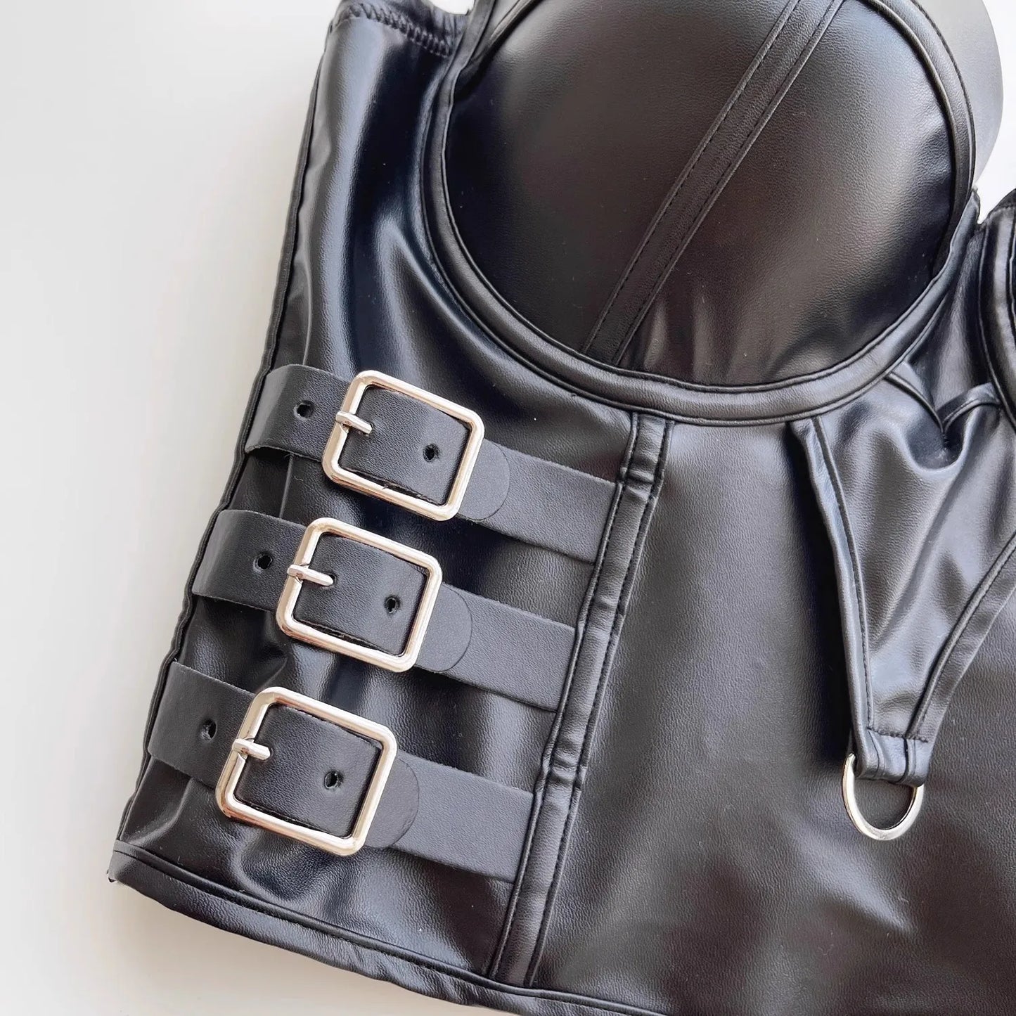 Stylish Wowen PU Leather Corset Imitation Leather Festival Clothing Bustier Lady Cropped Top Girls Punk Rock Club Party Camis