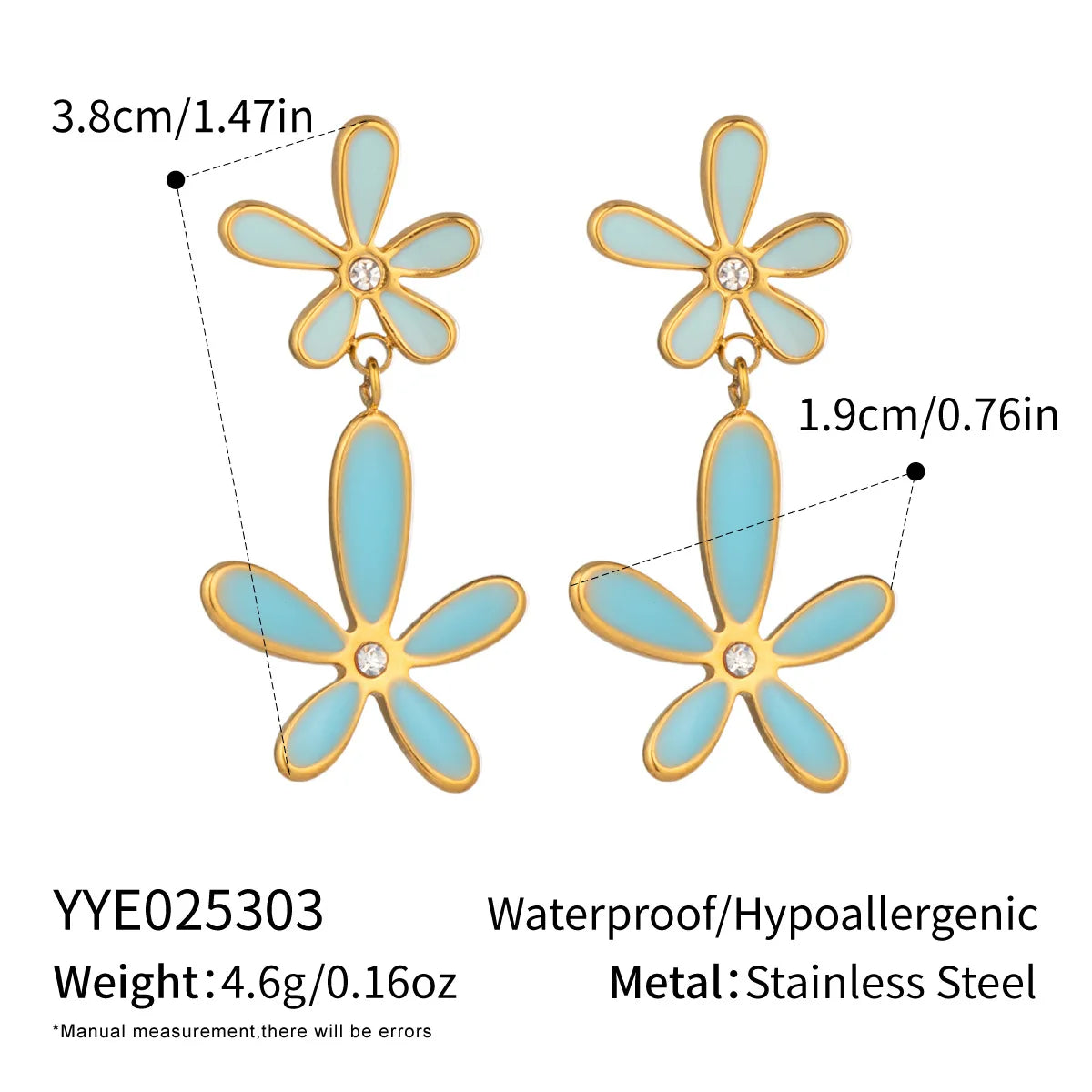 Cute Dopamine White Blue Oil Drop Diamond Flower Necklace 18K Gold-plated Stainless Steel Jewelry Set for Women Wholesale