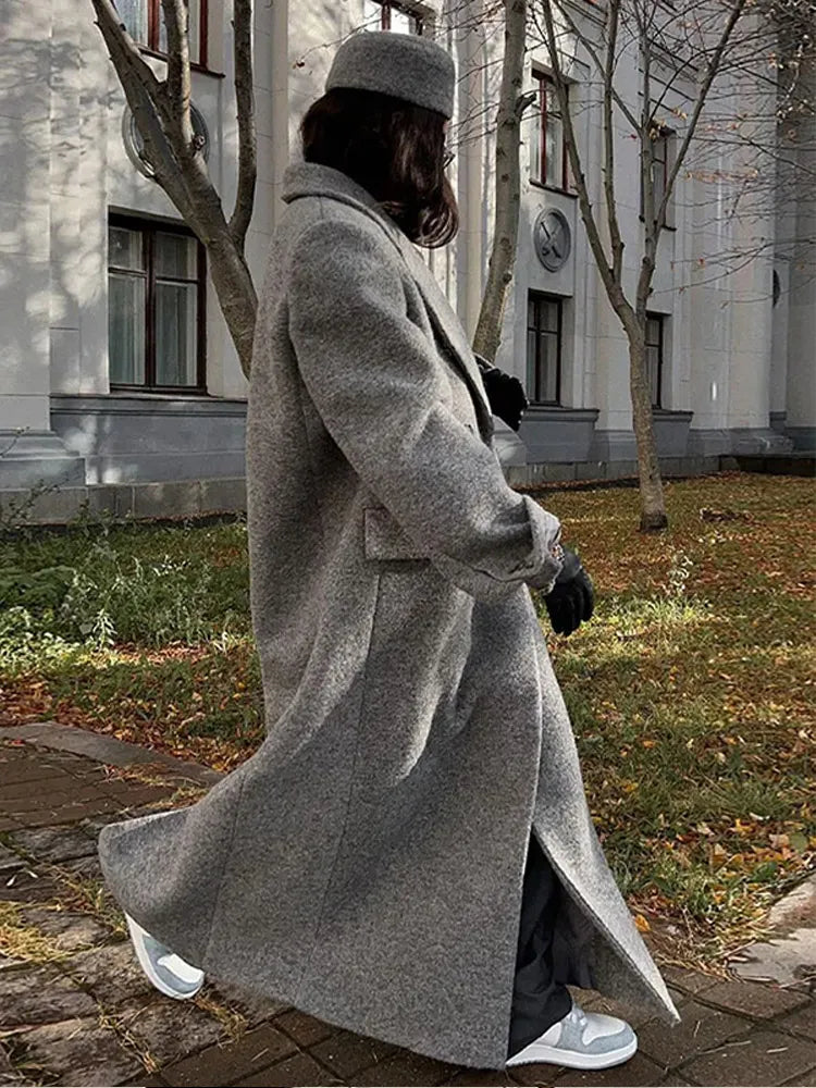 Solid Warm Elegant Women Coat Turn-down Collar Long Sleeve Jacket Casual Winter Autumn Long Outerwears Lady Fashion Loose Coats