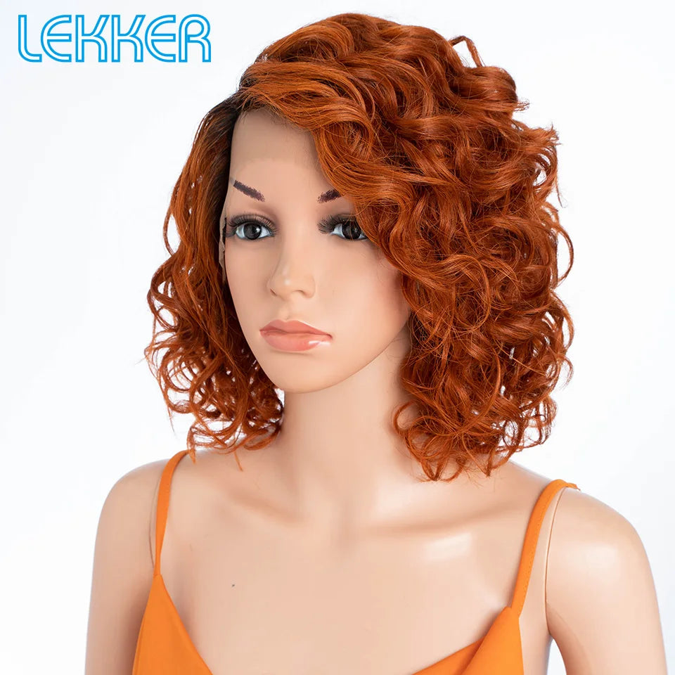 Lekker Ginger Short Pixie Cut Wavy Bob 13x1 C Part Lace Front 100% Human Hair Wigs For Women Brazilian Remy Hair Clearance Wigs
