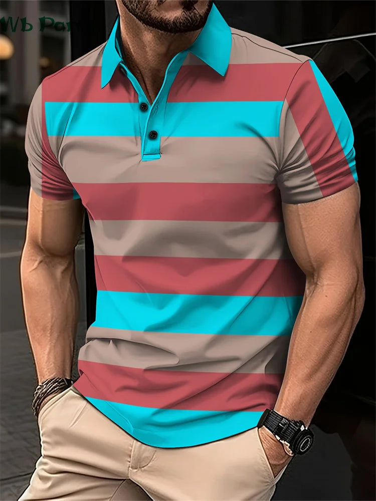 Striped Print Men's Shirts Fashion T shirt Men Simple Men's Clothing Lapel Shirts for Men Men's Clothing 2024 Mens Polo Shirts