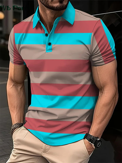 Striped Print Men's Shirts Fashion T shirt Men Simple Men's Clothing Lapel Shirts for Men Men's Clothing 2024 Mens Polo Shirts