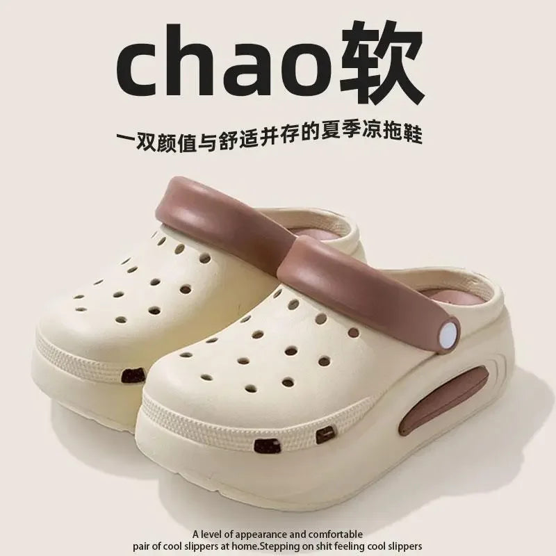 High quality Baotou semi-cool slippers for women, height-increasing, anti-slip, anti-odor, thick-soled beach and seaside crocs