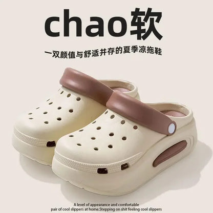 High quality Baotou semi-cool slippers for women, height-increasing, anti-slip, anti-odor, thick-soled beach and seaside crocs