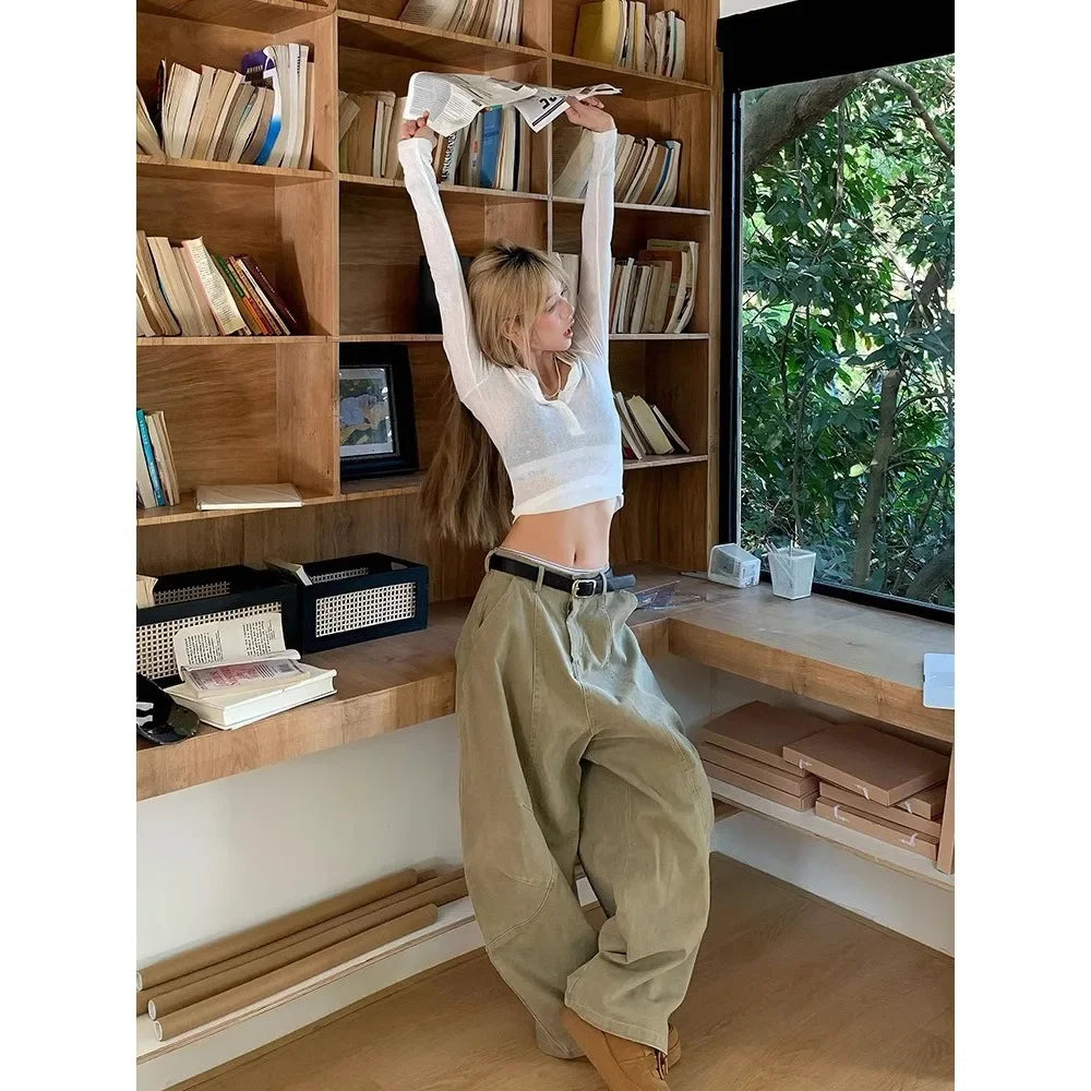 American Retro Simple Silhouette Knife Edge Pants Loose Fashionable Casual Wide Leg Workwear Trousers for Men And Women