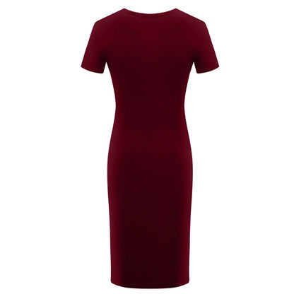 Fashion Women Short Sleeve Slim Fitting Dress Summer Solid Color Round Neck Elegant Dress Tight Robe Street Style Skinny Dress