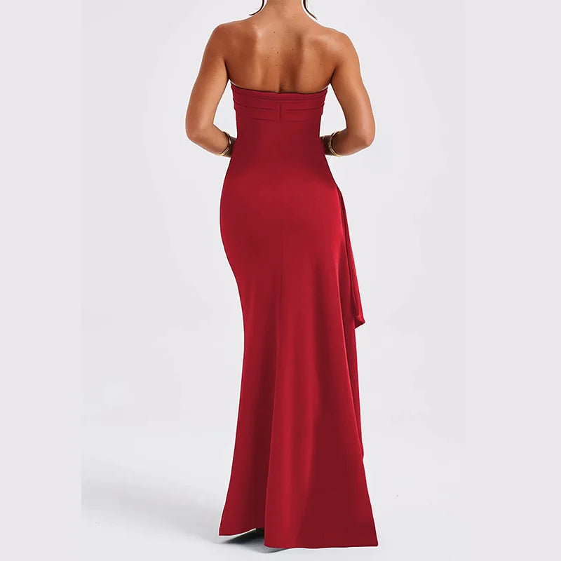 2025 women Summer Slash Neck Strapless Party Evening Dress Casual Sleeveless High Slit Long Dress Elegant Backless Sexy Dress