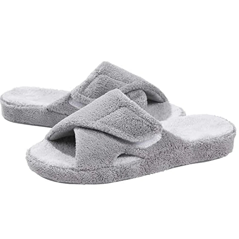 Litfun Four Seasons Cotton Slippers For Women Casual Flat Slippers With Adjustable Straps Female Breathable Soft Cozy Home Shoes