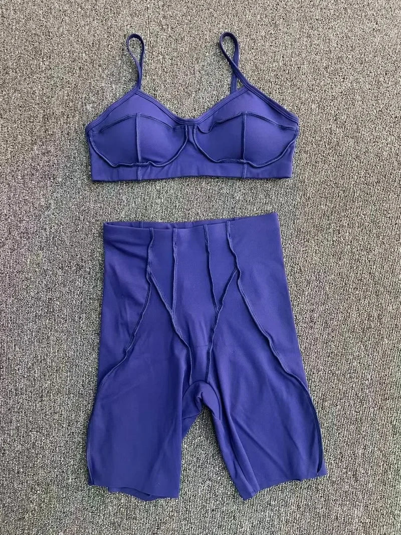 Yoga Fitness Sports Sets High Waist Hip-lifting Shorts Open Back Bra Suit Casual Running Workout Gym Leggings Sexy Set for Women