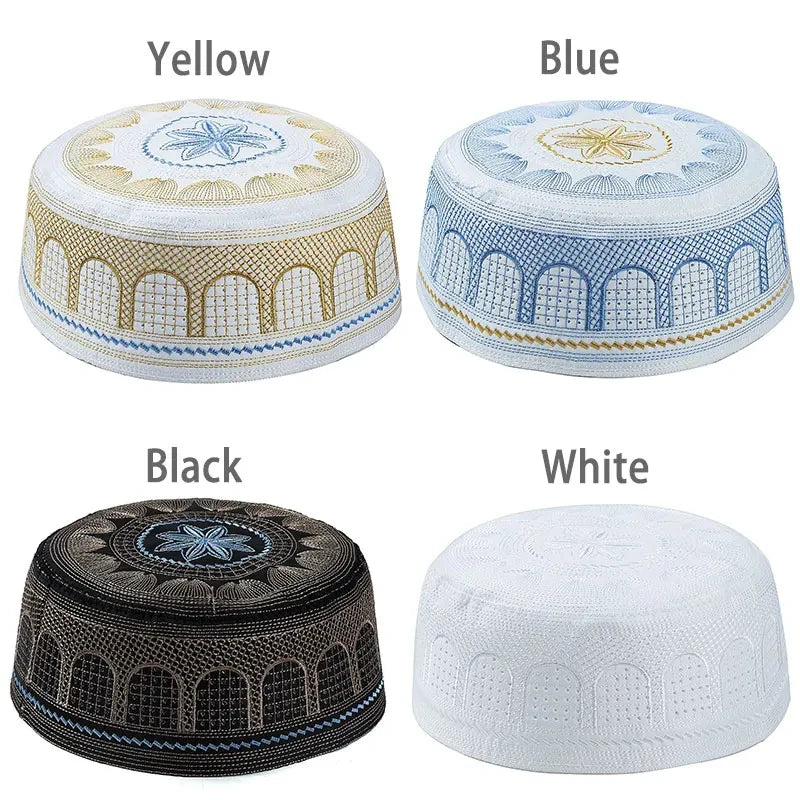New Muslim Men Prayer Cap Hat Cotton Embroidery Saudi Arabia Islamic Hat Cap Men Headscarf Topkippot Turban  Leisure Saudi Cap