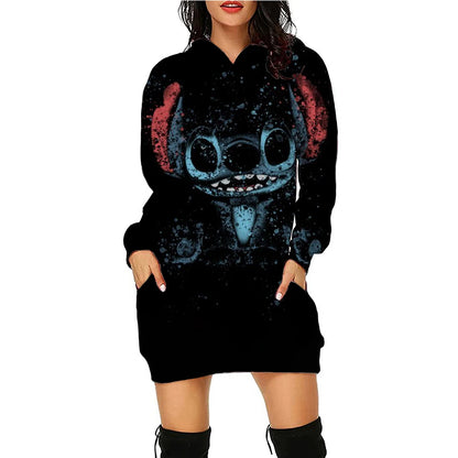 Y2k Stitch Dresses for Women 2024 Disney Woman Clothes Mini Dress With Hood Hoodie Kawaii Fashion Luxury Party Sweater Dress 3XL