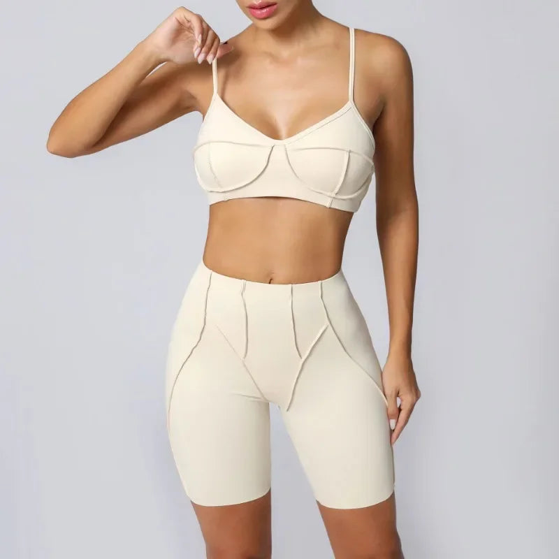 Yoga Fitness Sports Sets High Waist Hip-lifting Shorts Open Back Bra Suit Casual Running Workout Gym Leggings Sexy Set for Women