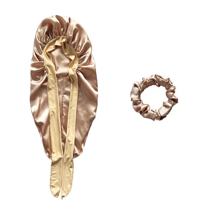 Women Bonnet Satin Sleeping Hat Long Tail Braid Hair Night Sleep Cap Head Cover Bonnets Shower Caps for Sauna Bathing Bonnet