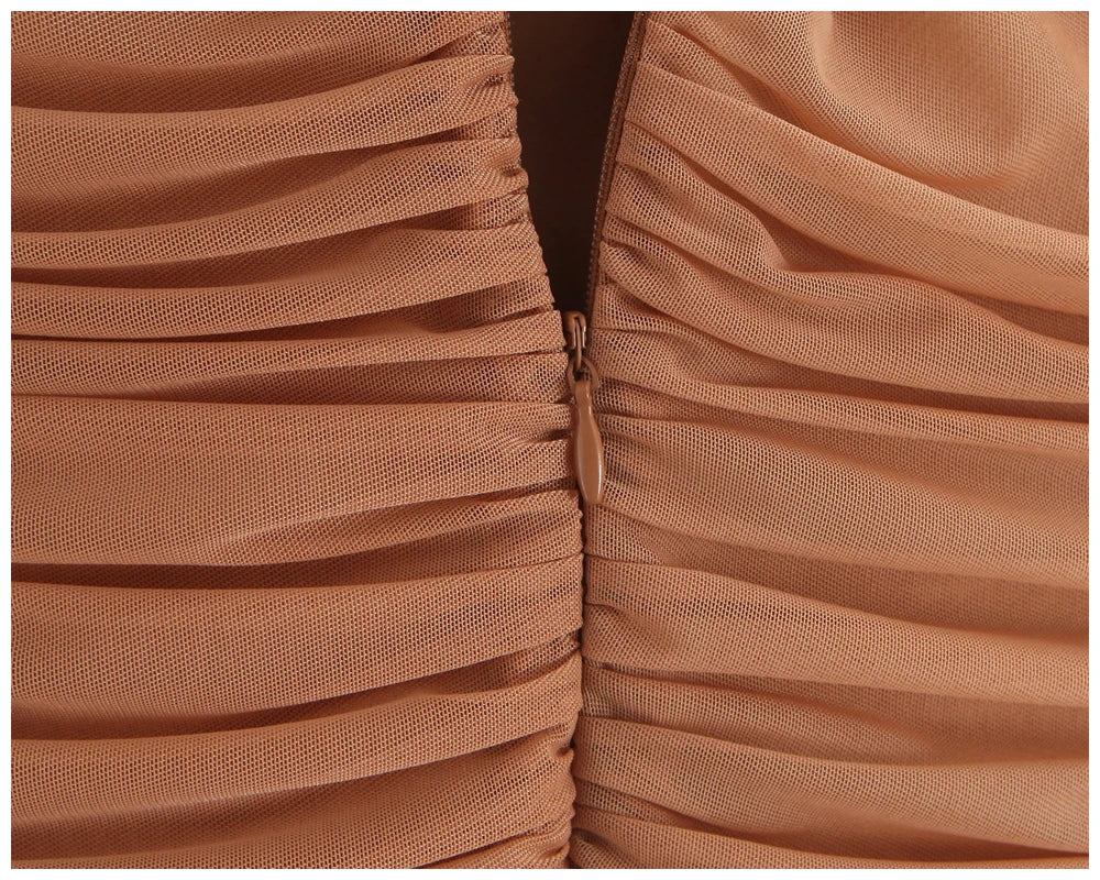 Womens Dress Mesh Ruched Slim Fit Long Spaghetti Strap Elegant Dress Must Have For Elegant Parties And Evening Banquets