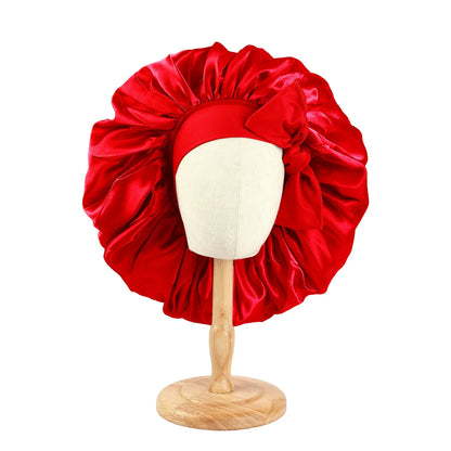 New Women Large Satin Bonnet Silky Night Sleeping Cap with Stretchy Tie Band Shower Cap Curly Braid Hair Head Cover Turban