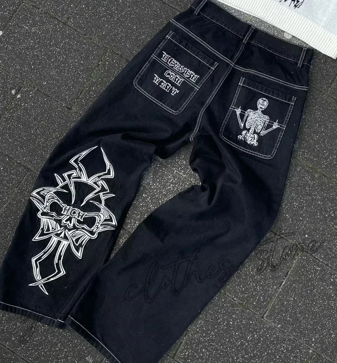 Y2K Best Selling Explosions Men and Women With Retro Embroidery Baggy Jeans Harajuku Rock Hip-Hop Casual Joker Wide Trousers