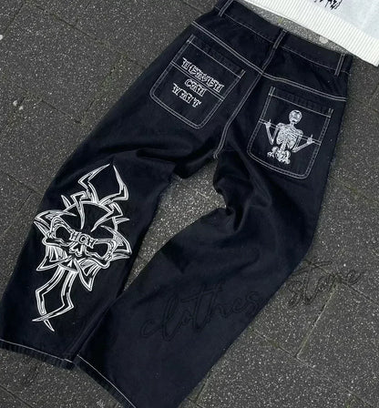 Y2K Best Selling Explosions Men and Women With Retro Embroidery Baggy Jeans Harajuku Rock Hip-Hop Casual Joker Wide Trousers