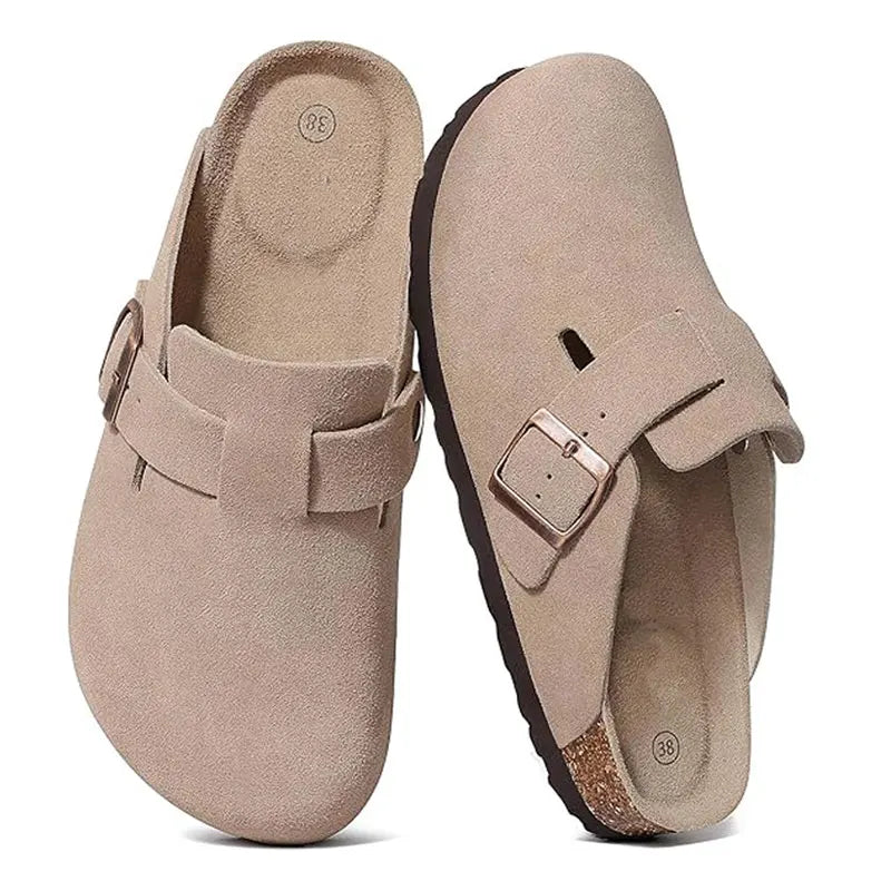 Crestar Fashion Clogs Slippers For Women Classic Suede Men Mules Cork Footbed Leather Potato Shoes With Arch Support Beach Slide