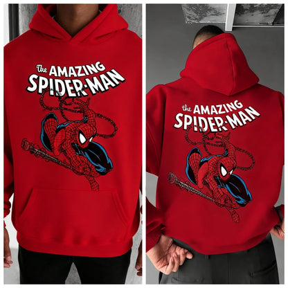 Marvel Spider Man Cotton Hoodie Autumn Winter Warm Wear Versatile Pocket Design for Casual Travel and Mountain Climbing