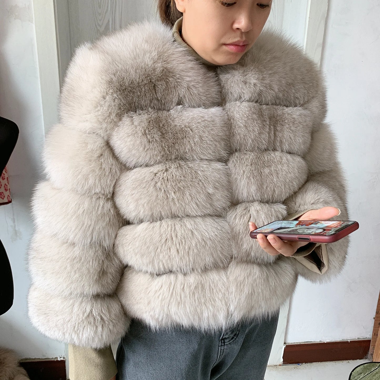 New Real fox fur coat women's winter warm 100% natural fur jacket Short Raccoon fur coat women's  high quality hot sale