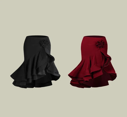 Latin Dance set Clothes Girls Long SLeeves Short Top Skirt Cha cha samba Performance Competition Dress Burgundy Black Dress Kids