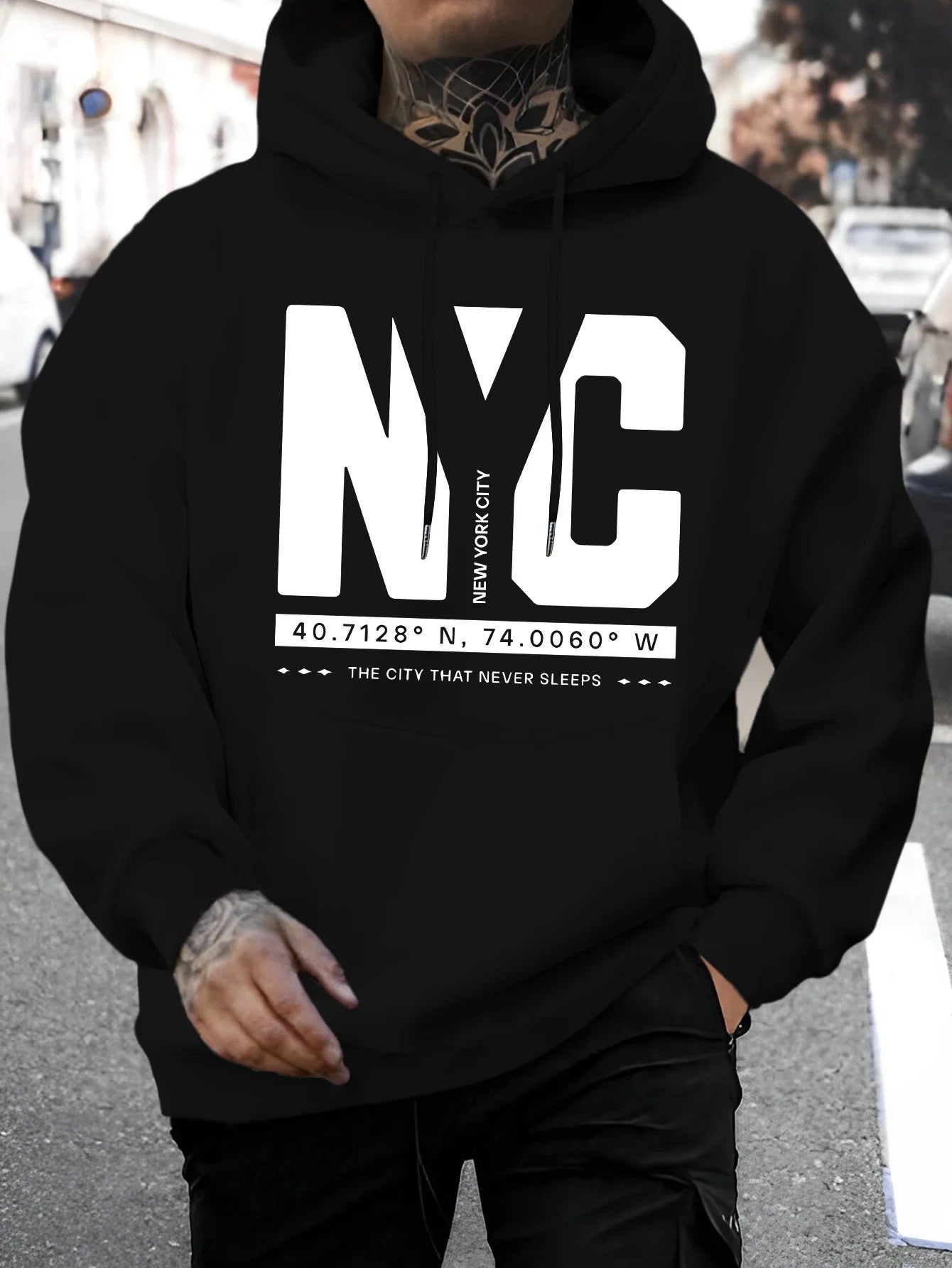 Men's autumn and winter casual fashion loose and comfortable letter print long sleeved hooded sweatshirt warm pullover