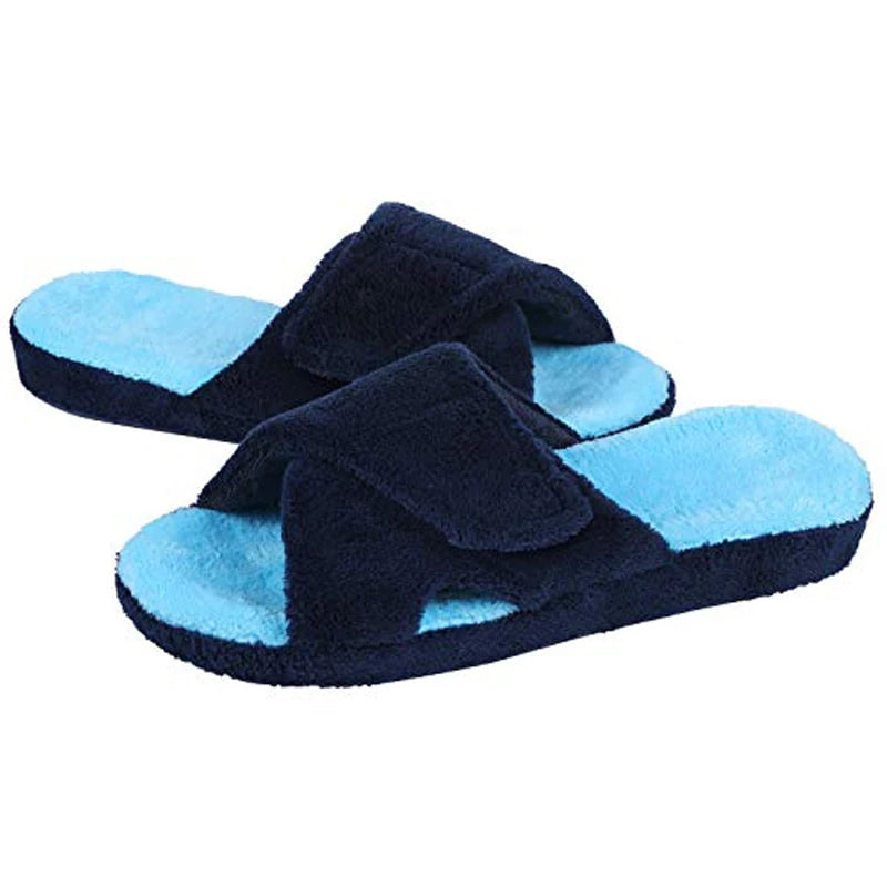 Litfun Four Seasons Cotton Slippers For Women Casual Flat Slippers With Adjustable Straps Female Breathable Soft Cozy Home Shoes