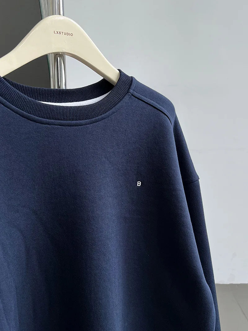 NS Pure Color Lazy Loose BF Hoodie Women's Simple Shape Sweatshirt Long Sleeve Letter Embroidery Top Casual Style Cotton Blend