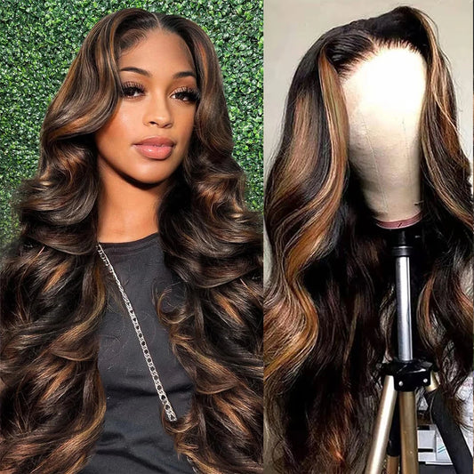 1B/30 Body Wave Highlight Wig Human Hair 30 Inch 13x4 HD Lace Frontal Wig 200 Density Natural Brazilian Hair Wig For Black Women