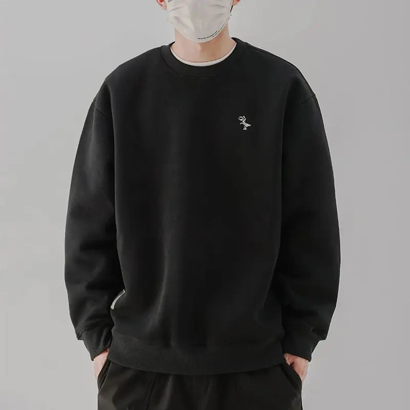 Heavy Sweatshirt Men's Autumn Trendy Embroidered American Long-sleeved Base Top Round Neck Loose Pullover